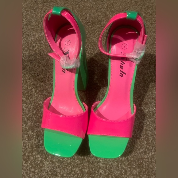 Vibrant Pink and Green Platform Heels Shein size 7 - Picture 3 of 4